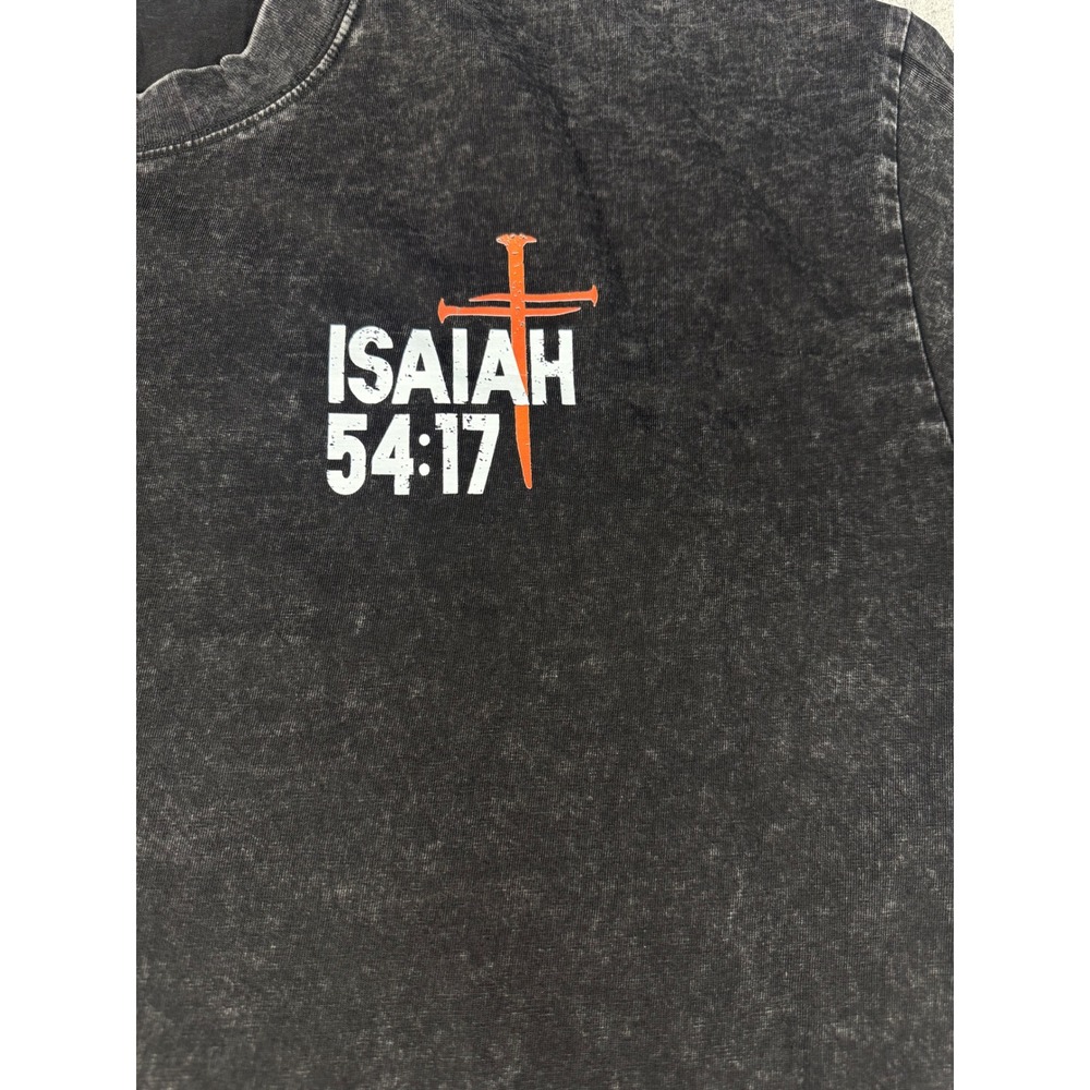 Isaiah 54:17 No Weapon Formed Against Me Acid Wash Graphic Tee XXL Black